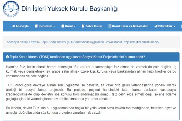 Diyanet, TOKİ'den krediyle ev almayı caiz buldu