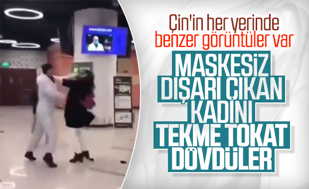 Çin'de maske takmayan kadın darbedildi