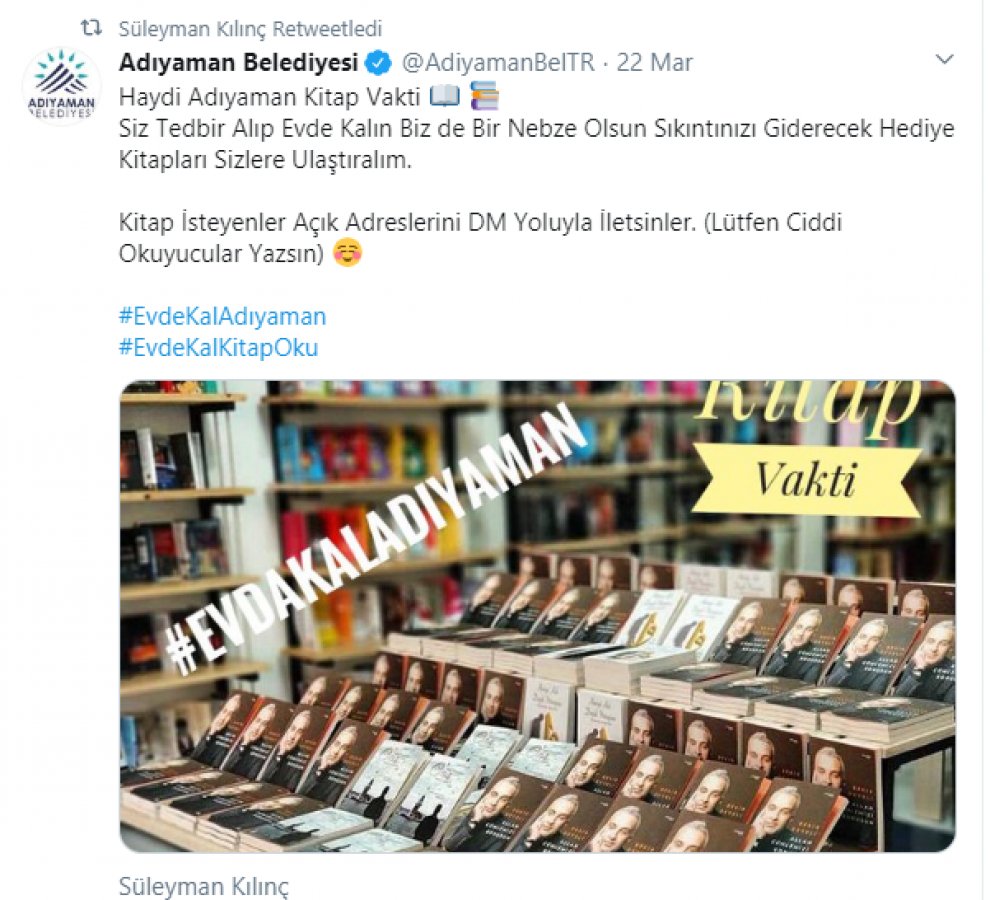 Adıyaman, evde kal çağrısına uyan evlere kitap servisi yapıyor