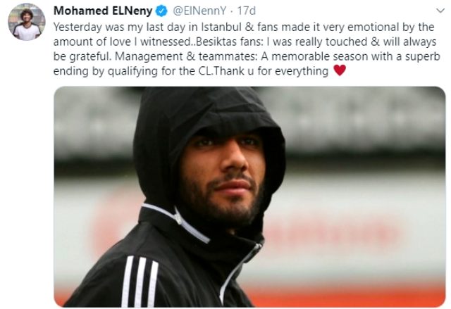 Kiralık sözleşmesi biten Mohamed Elneny, Beşiktaş'tan ayrıldığını sosyal medyadan duyurdu