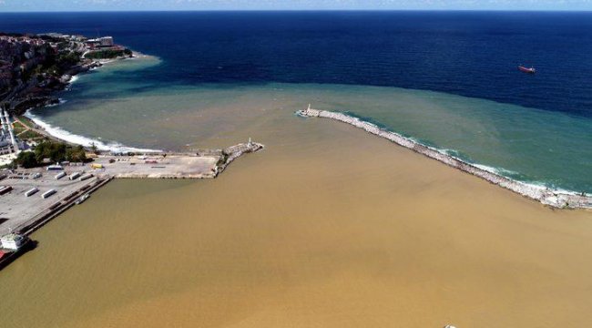 Şiddetli yağmur sonrası deniz çamur rengine büründü